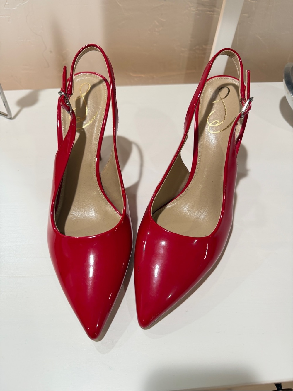 Sam Edelman Red Patent Pointed Slingback Heels
